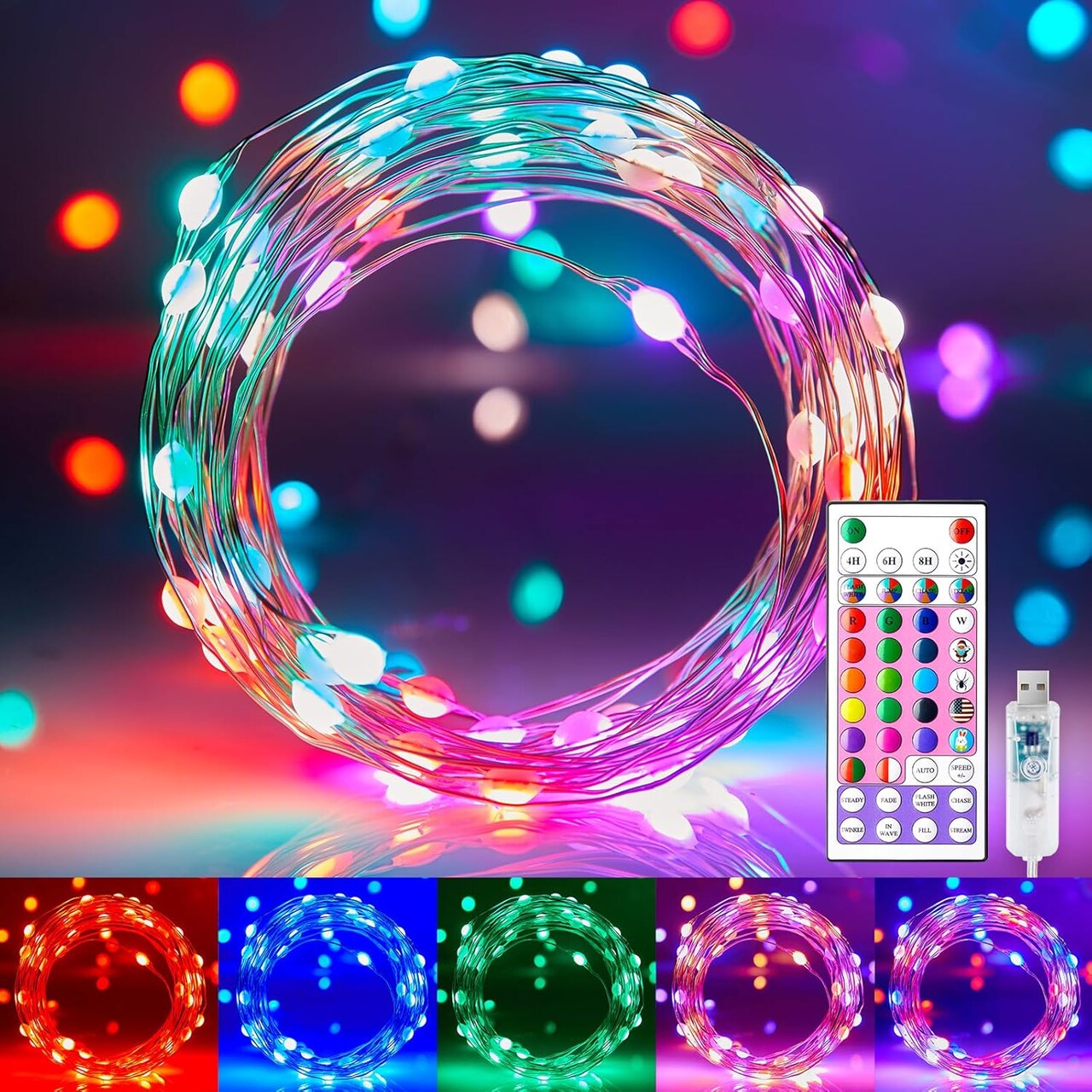 33FT 100 LED Color-Changing Fairy Lights with USB & Remote – 16 Colors + 6 Holiday Colors, 12 Modes, Adjustable Brightness & Timer, Indoor Bedroom, Halloween, Christmas, Classroom Party Lights